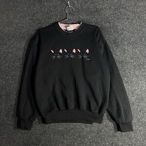 Vintage Black Cat Design pink grandma Sweater